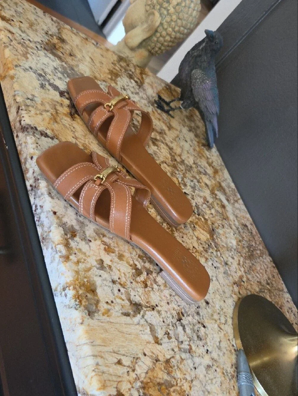 Vince Camuto Tan Leather Slide with Gold Accent